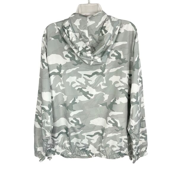 Beautiful Giant Gray Camo Packable Hooded Full Zip Windbreaker Jacket Mens Large - Picture 2 of 9